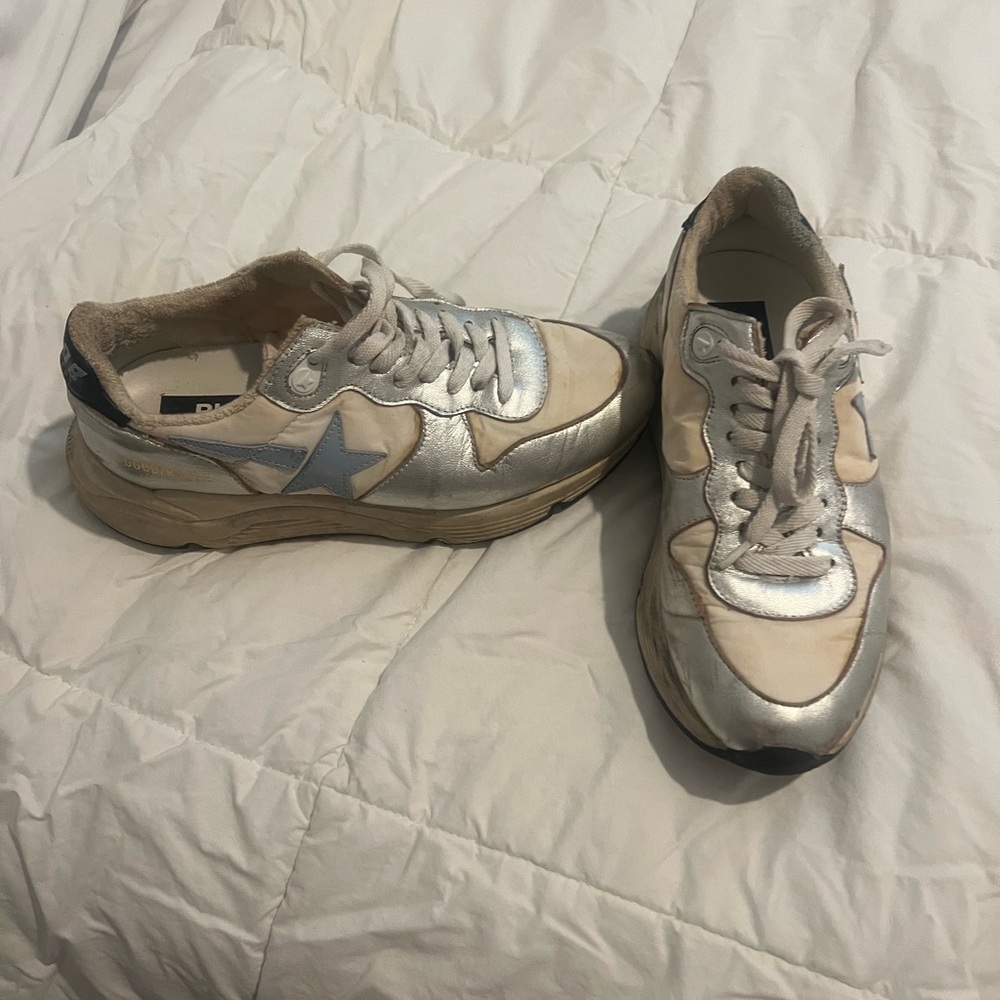 Golden Goose Silver and Cream Casual Sneakers